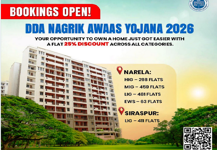 DDA Nagrik Awaas Yojana 2026: Delhi Flats from ₹9.60 Lakh, ₹50,000 Booking & 25% Discount